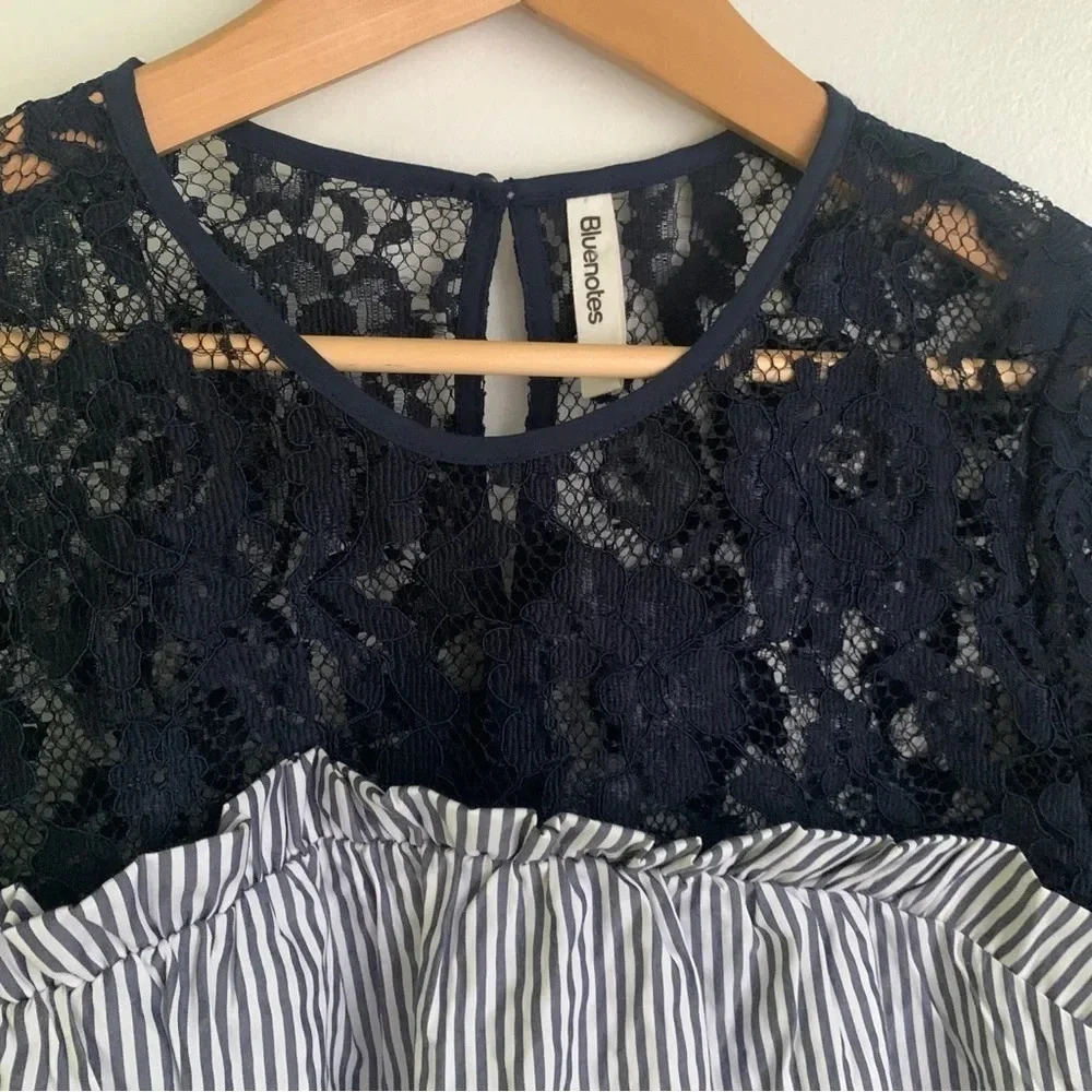 Bluenotes Lace Trim Striped Top - Picture 5 of 9